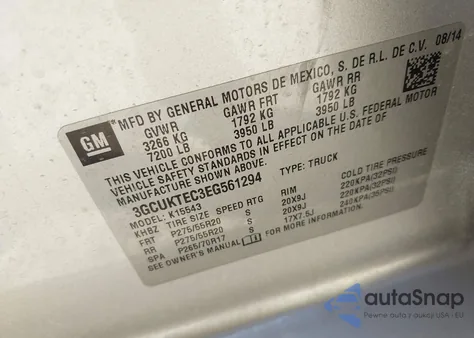 2014 Chevrolet Silverado 1500 High Country from USA, damaged, VIN 3GCUKTEC3EG561294